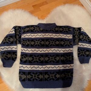 RYCCHAY Ecuadorian Sweater Chunky Oversized Fisherman Hand Made 100% Wool Sz L